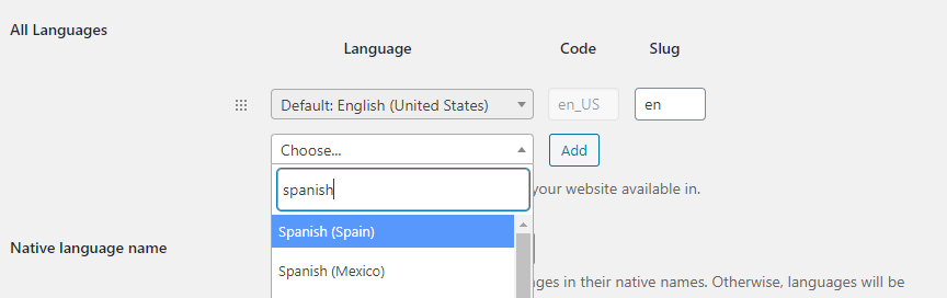 Adding a new language to your website in TranslatePress.
