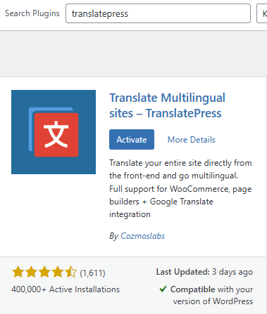 TranslatePress install