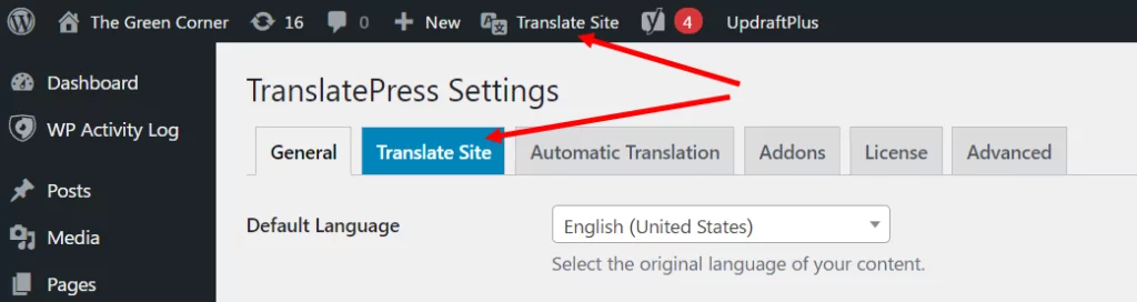 translate site buttons