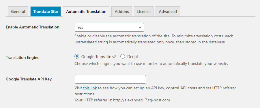 Using machine translation with TranslatePress.