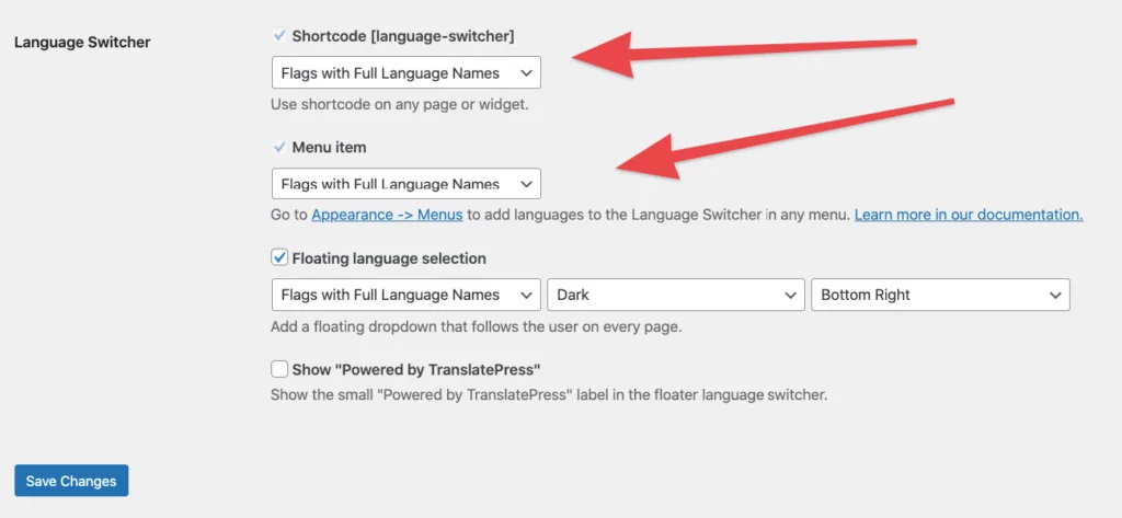 TranslatePress switchers