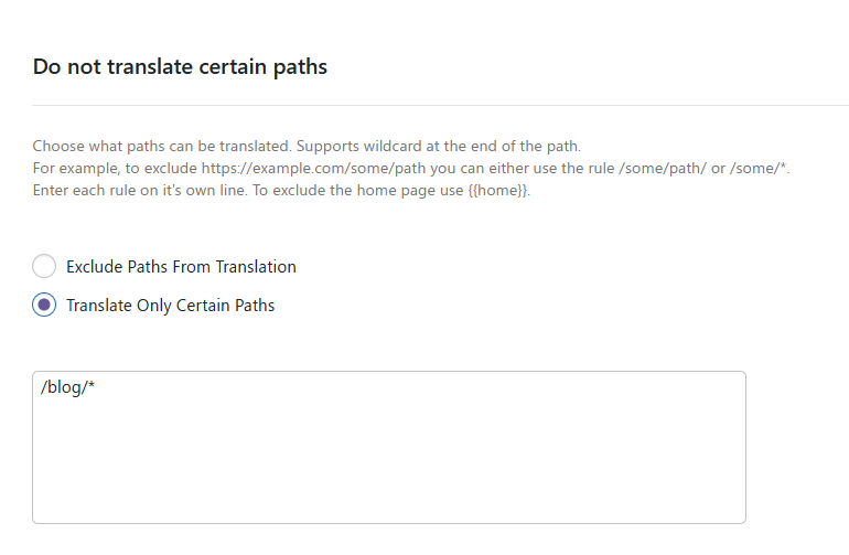 settings to translate only certain paths
