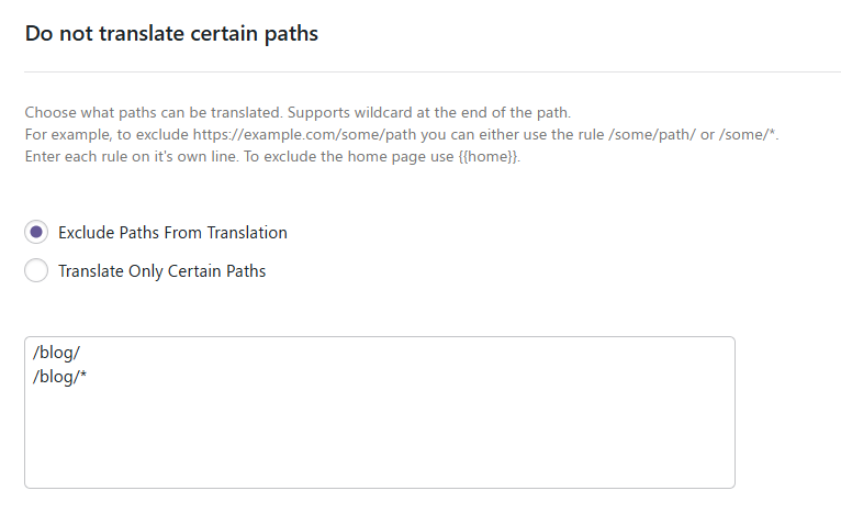 Example of excluding the blog from translation
