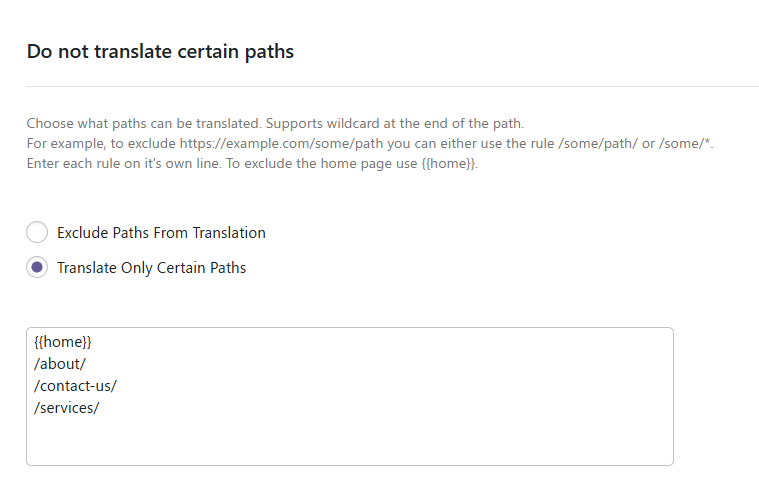 do not translate certain paths in wordpress