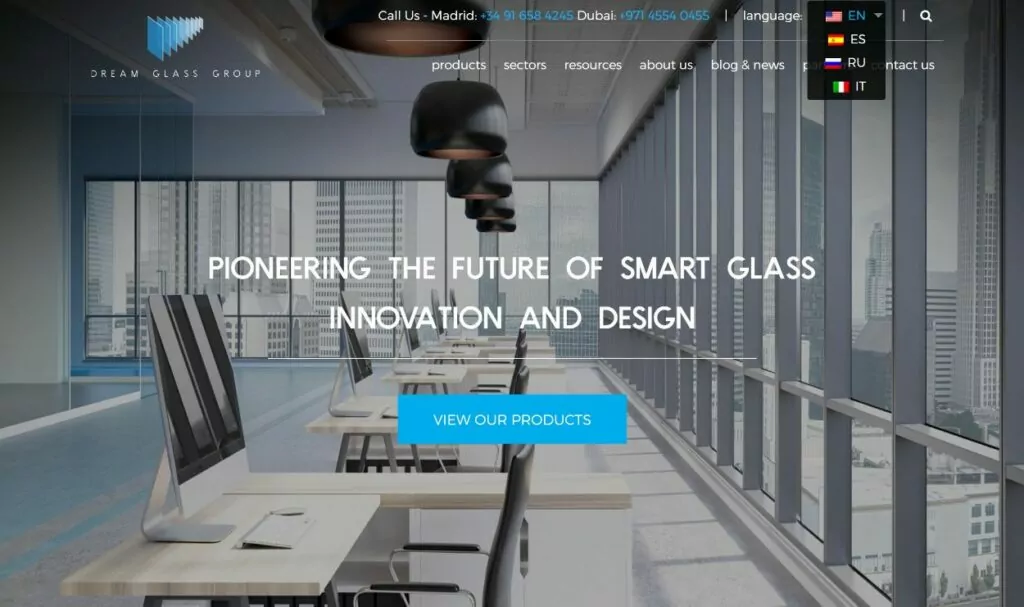 Dream Glass Group multilingual website example