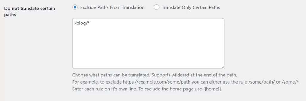 Example translation to exclude blog posts