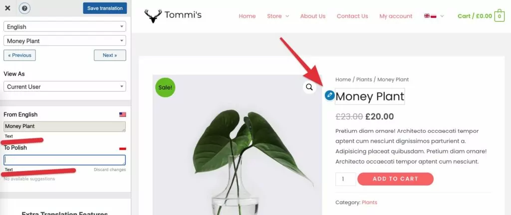 Translate product name with your WooCommerce multilingual plugin