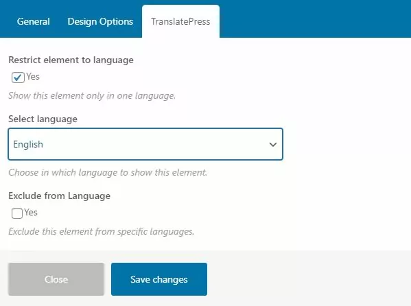 WPBakery Restrict element to language