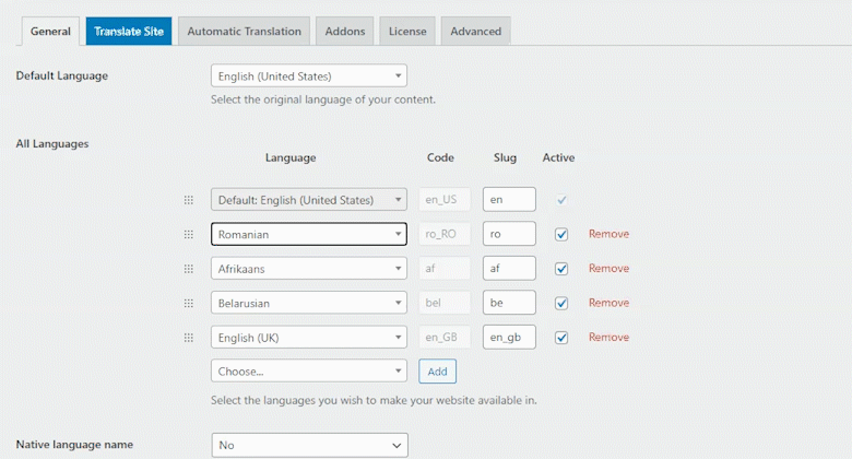 Choosing which extra languages to display