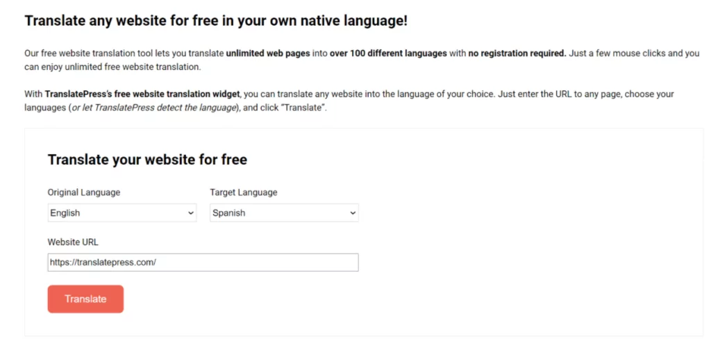 TranslatePress free website translation tool