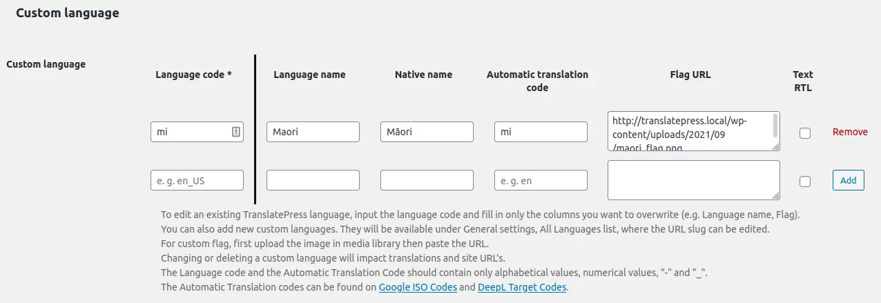 Adding a Custom Language in TranslatePress
