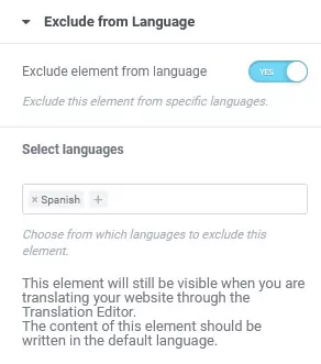 Exclude widget or section by language with the TranslatePress Elementor integration
