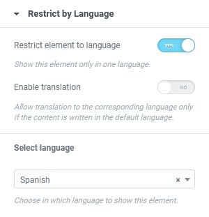 Elementor restrict by language using TranslatePress