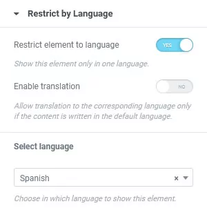 Restrict block by language using the TranslatePress Elementor integration