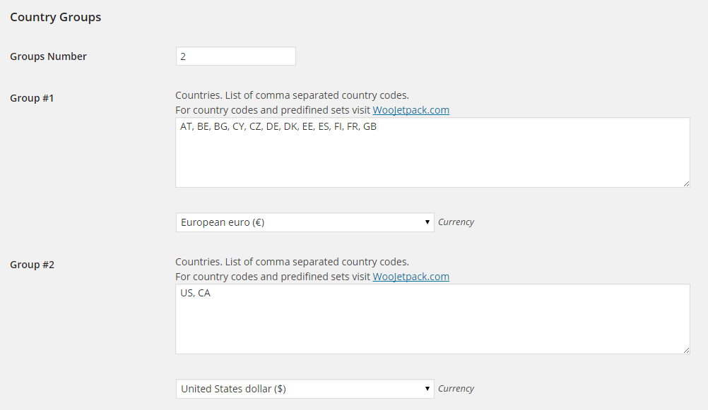 Currencies by country for WooCommerce multi currency