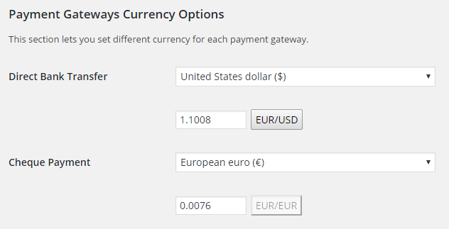 Payment gateways for WooCommerce multi currency