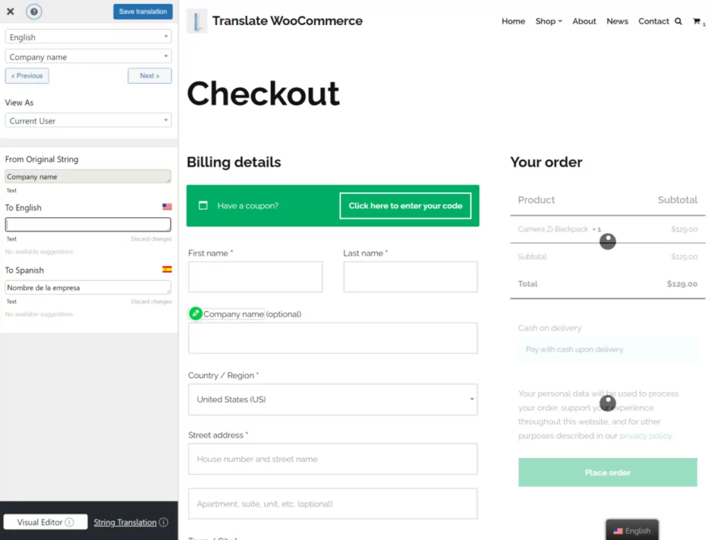 How to translate WooCommerce checkout page