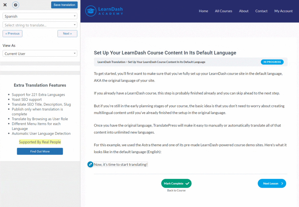 How to translate LearnDash course content