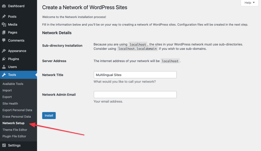 Multisite network setup for WordPress multi language without plugin