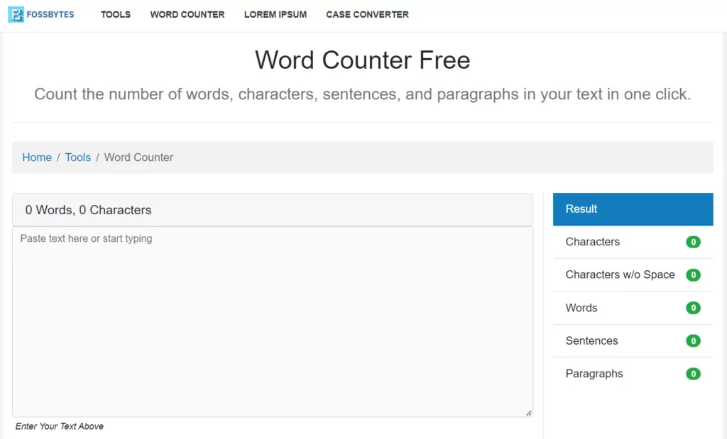 Fossbytes web page word counter website
