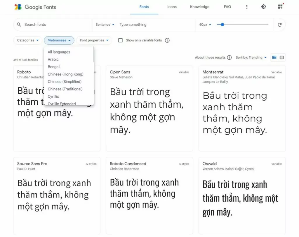 Preview font in different languages