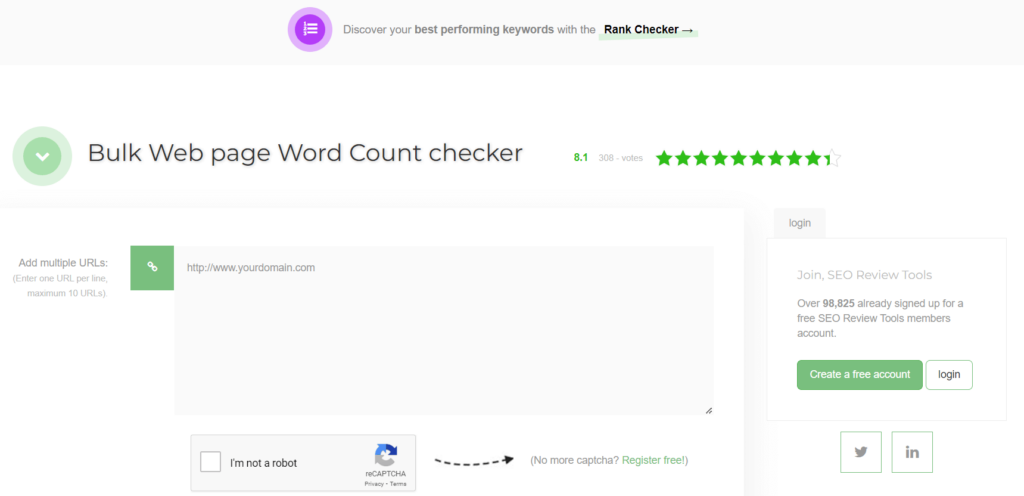 Bulk Web Page Word Count Checker website