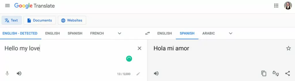 Yandex Translate vs Google Translate: Google Translate desktop interface