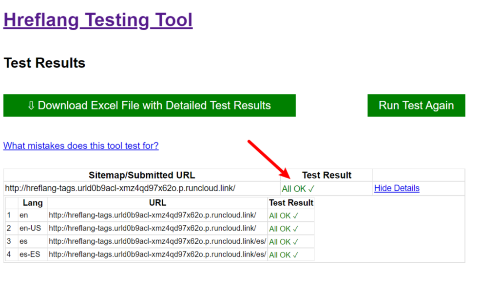 Test your site for the your site has no hreflang tags error
