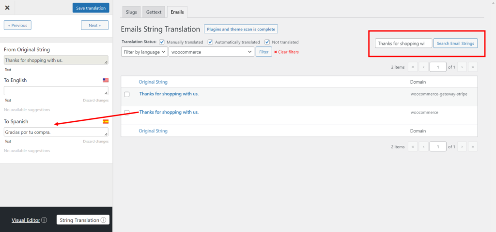 Translating WooCommerce Complete order email