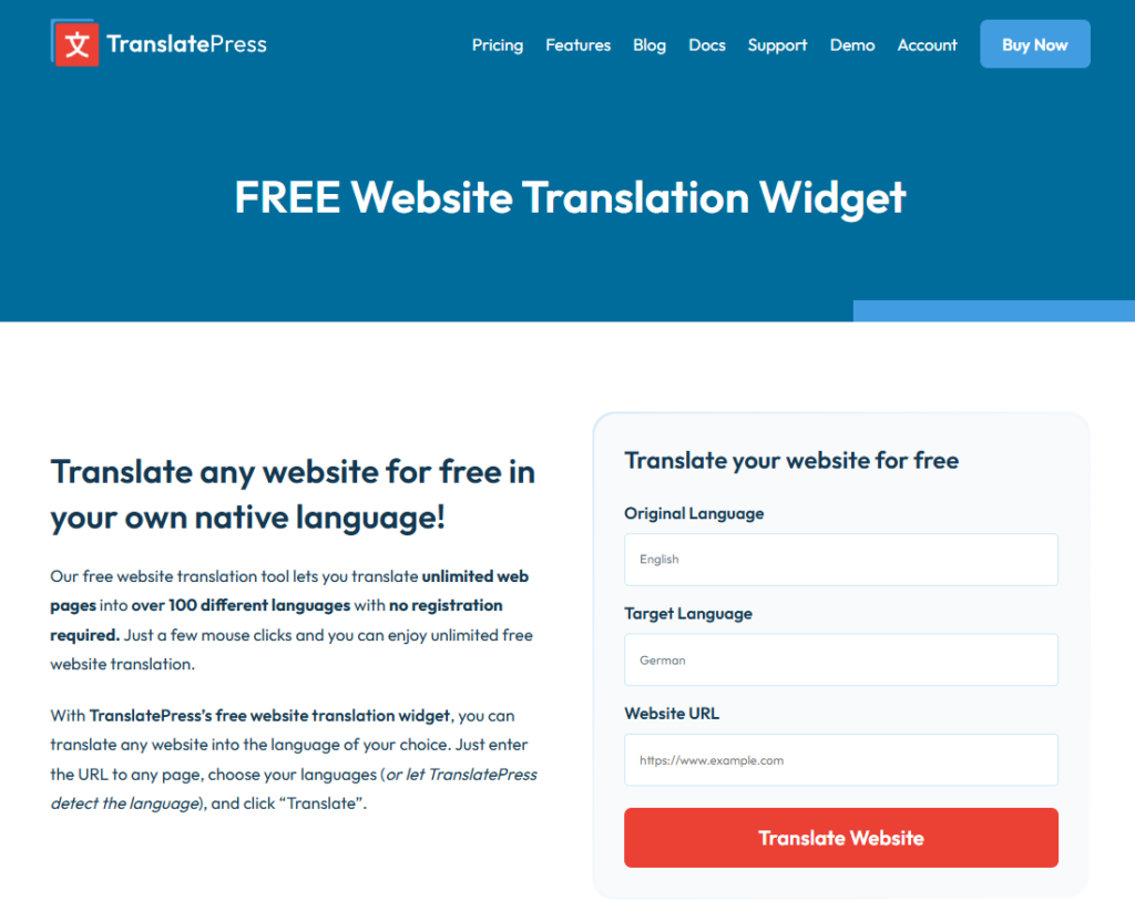Free Website Translation Tool for dynamic webpage translation