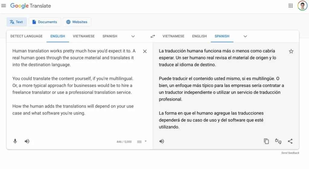 Using machine translation web interface vs human translation