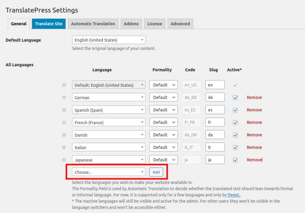 TranslatePress General settings