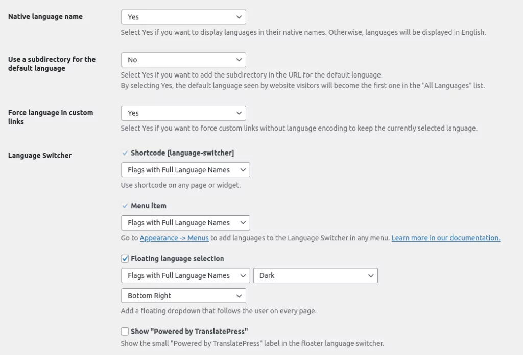 TranslatePress general settings page