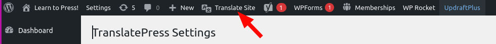Translate Site button in the WordPress Admin toolbar