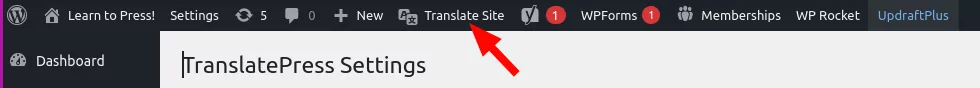 Translate Site button in the WordPress Admin toolbar