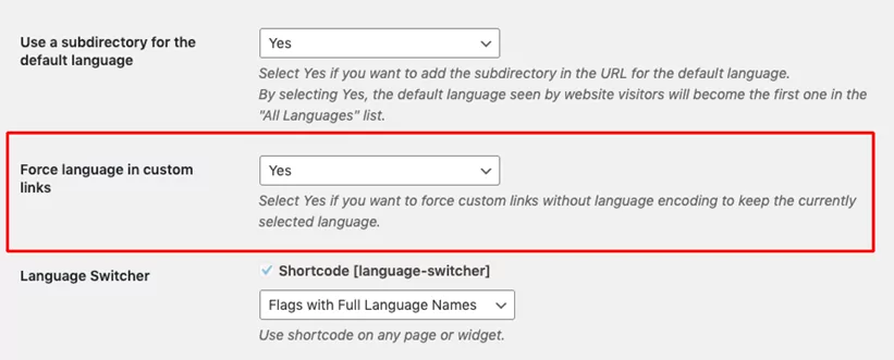 Force language in custom links to automatically translate web links