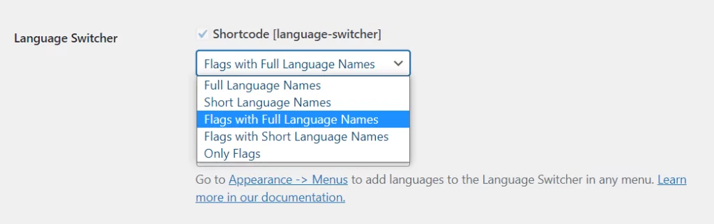 WordPress language selector shortcode options