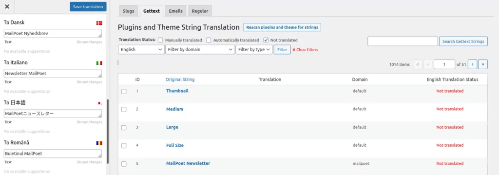 screenshot of  TranslatePress string editor
