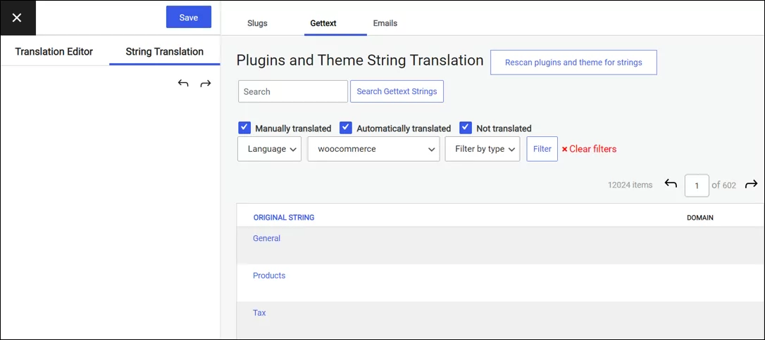 String Translation tab