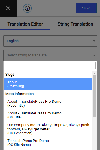 Meta information section in Translation Editor
