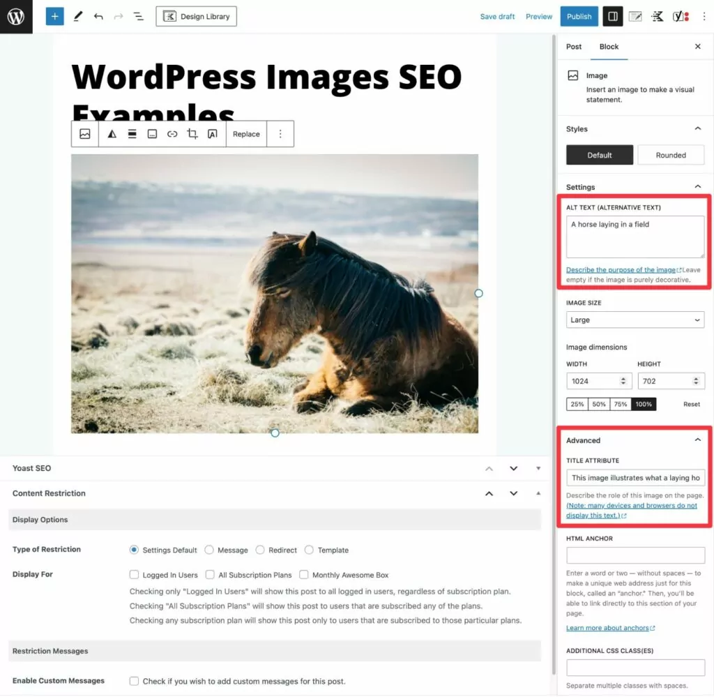 Configuring WordPress images SEO in the block editor