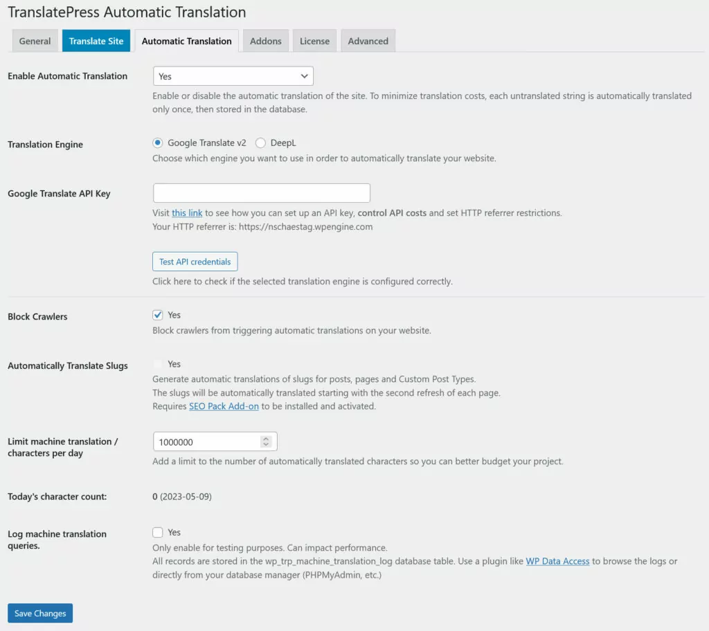 translatepress automatic translation settings