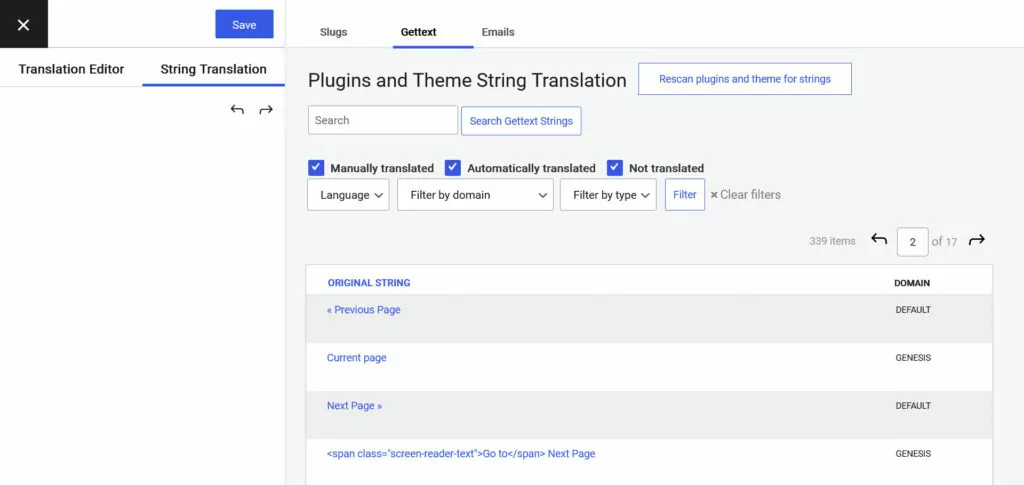 translatepress string translation interface