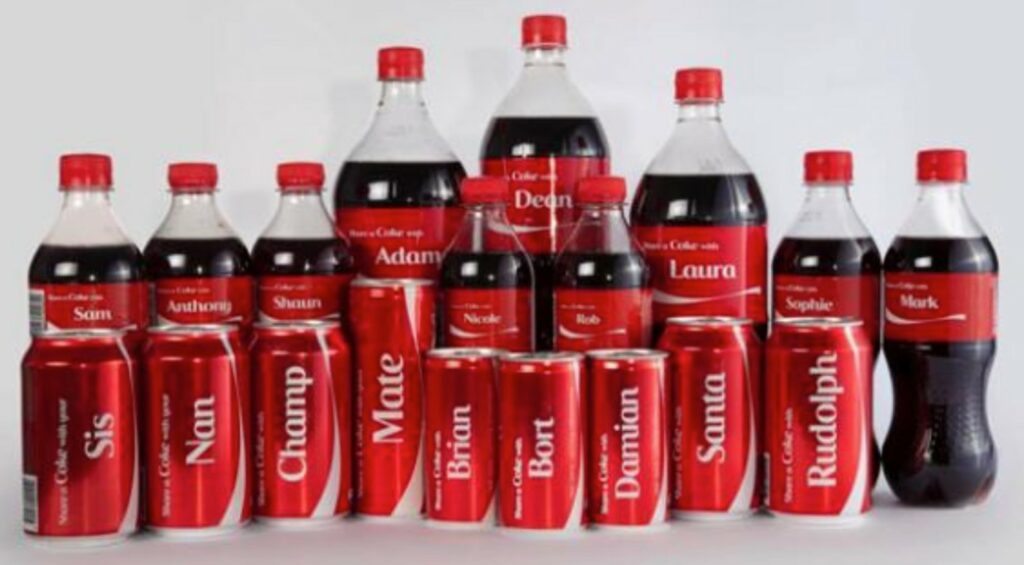 Localized marketing example of Share a Coke bottles in Australia
