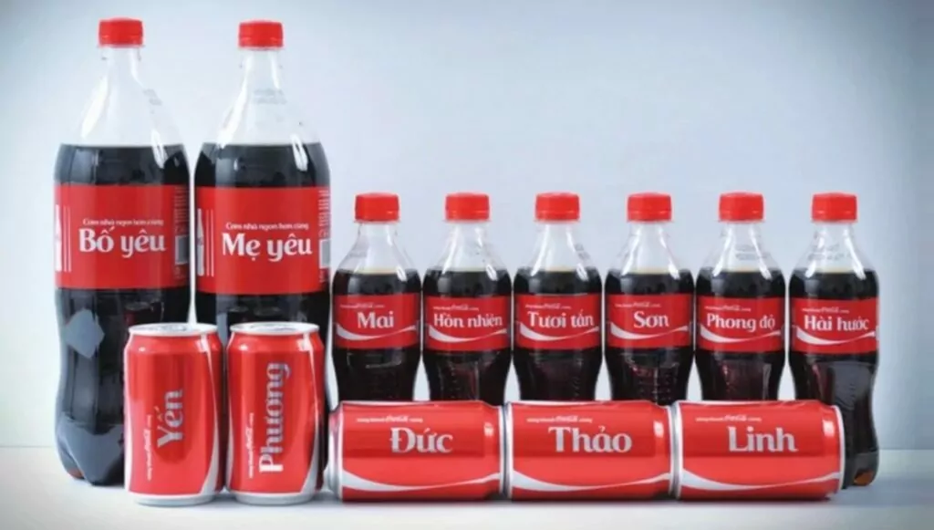 Localized marketing example of Share a Coke bottles in Vietnam