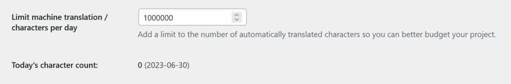 limit automatically translated characters per day