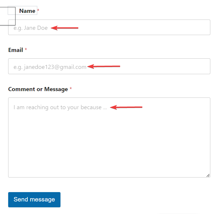 placeholders in contact form - form translation