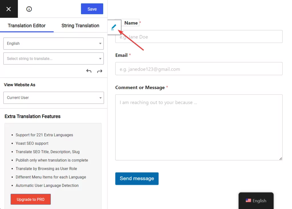 selecting form field to translate