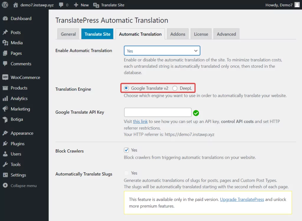 translatepress plugin translation engines
