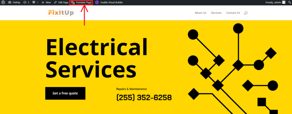 Translate-Page-button-from-Homepage-Divi site